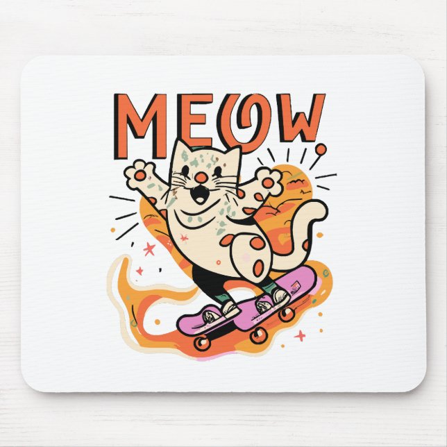 Cat Skating Meow Mouse Pad (Front)