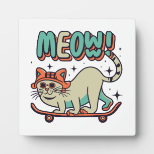 Cat Skating Meow Plaque