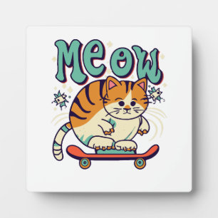 Cat Skating Meow Plaque