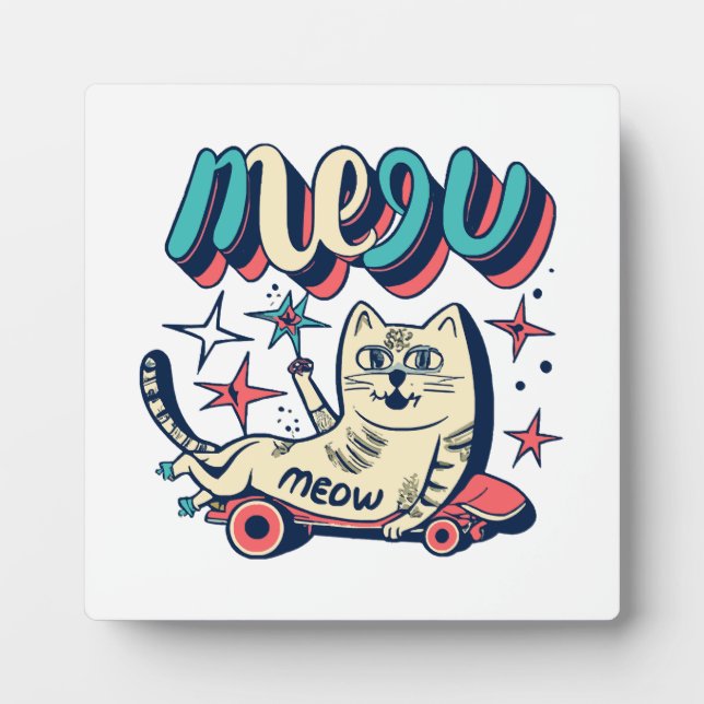 Cat Skating Meow Plaque (Front)