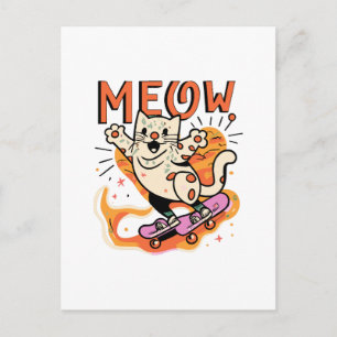 Cat Skating Meow Postcard