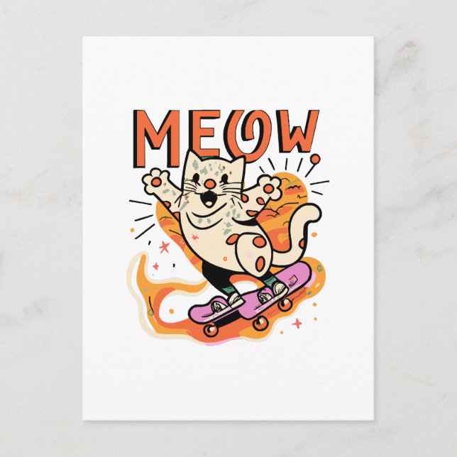 Cat Skating Meow Postcard (Front)