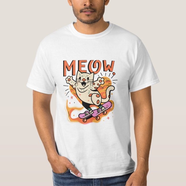 Cat Skating Meow T-Shirt (Front)