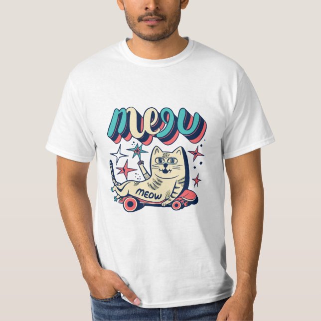 Cat Skating Meow T-Shirt (Front)