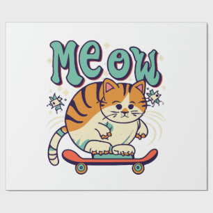 Cat Skating Meow Wrapping Paper