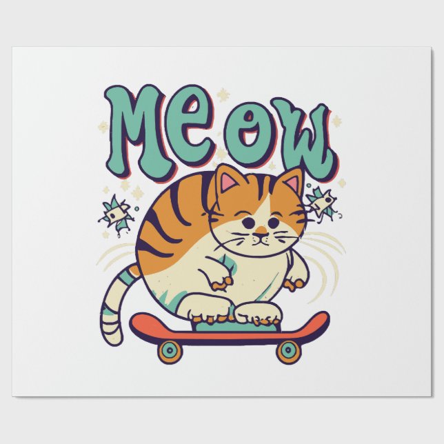 Cat Skating Meow Wrapping Paper (Flat)