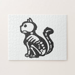 Cat skeleton cartoon silhouette - Choose back colo Jigsaw Puzzle