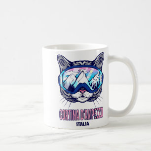 Cat ski goggles mountain panorama cortina coffee mug