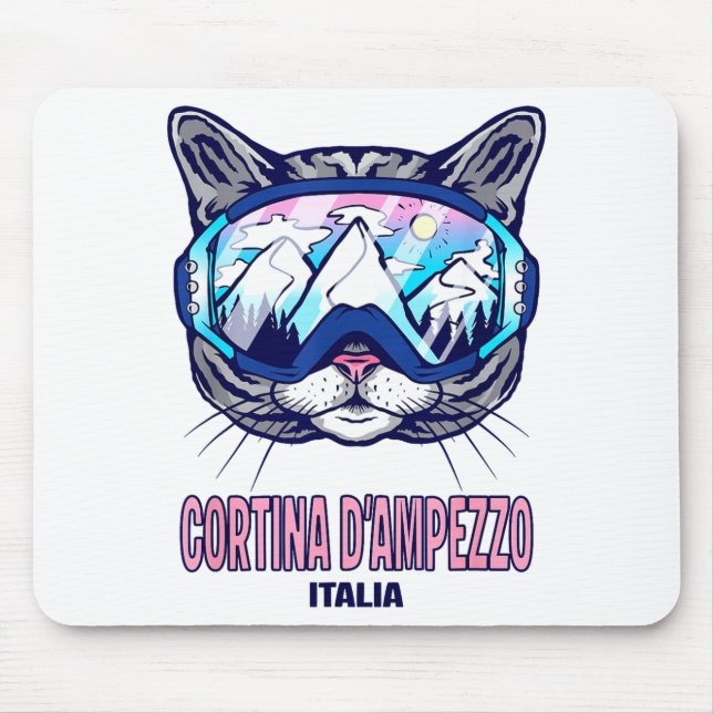 Cat ski goggles mountain panorama cortina mouse pad (Front)