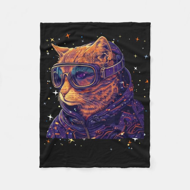 Cat Ski Snowboard Goggles Funny Skiing Snowboardin Fleece Blanket (Front)