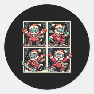 Cat Skiing Snowboard Winter Mountain Xmas Trip Pho Classic Round Sticker