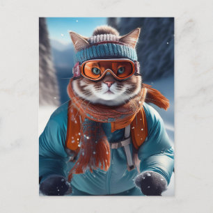 Cat skiing the snowy slopes postcard