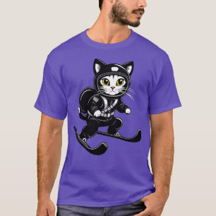 Cat Skiing Wearing Black Ski Suit T-Shirt