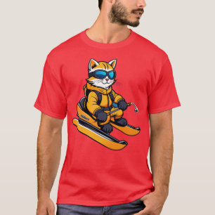 Cat Skiing Wearing Orange Ski Suit T-Shirt