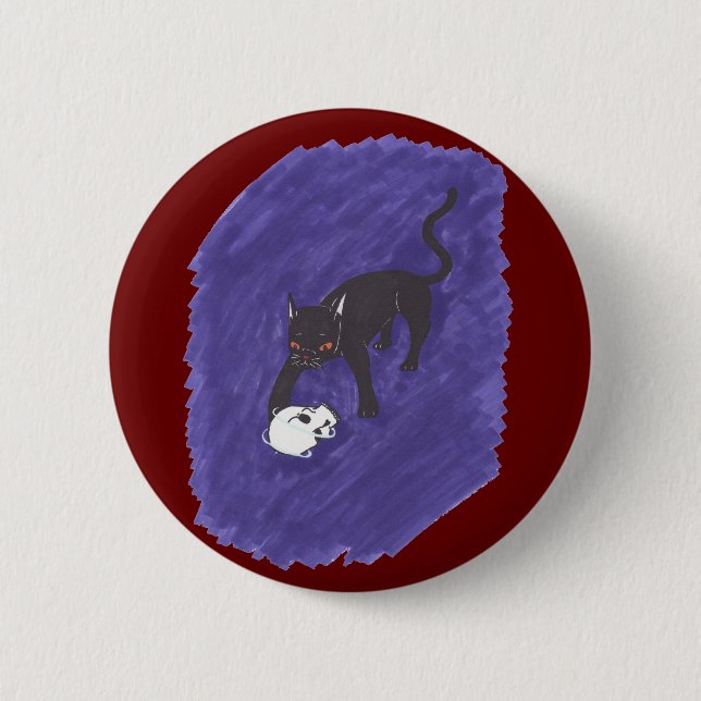 Cat & Skull 6 Cm Round Badge (Front)
