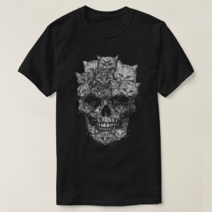 Cat Skull Art Creepy Gothic Kitty Design T-Shirt
