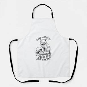 Cat Skull Halloween Easily Distracted Funny Book L Apron