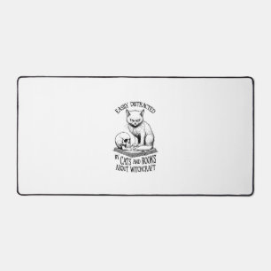 Cat Skull Halloween Easily Distracted Funny Book L Desk Mat