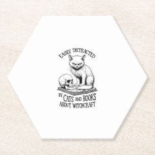 Cat Skull Halloween Easily Distracted Funny Book L Paper Coaster