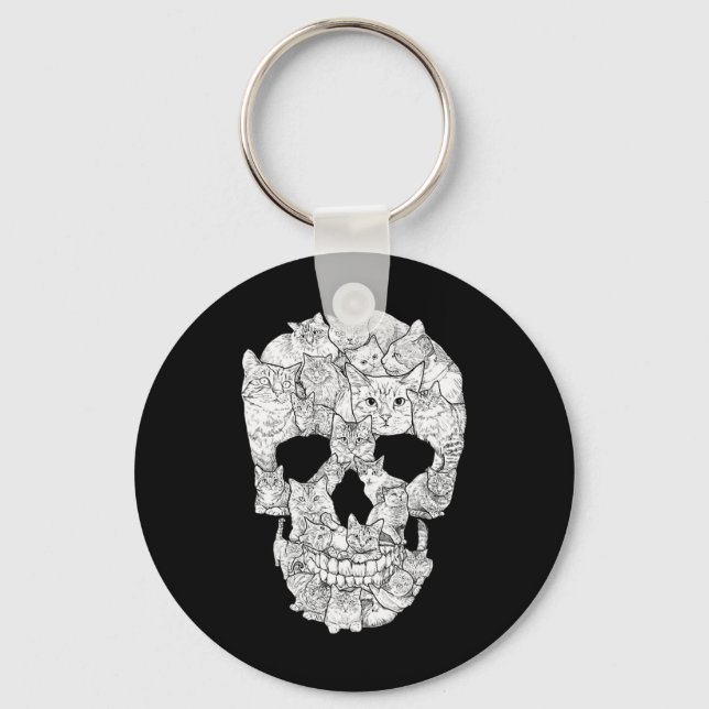 Cat Skull - Kitty Skeleton Halloween Costume Idea  Key Ring (Front)