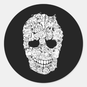 Cat Skull Kitty Skeleton Halloween Costume Scary C Classic Round Sticker