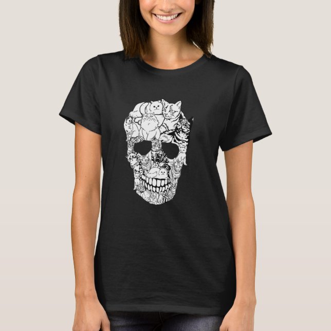 Cat Skull Kitty Skeleton Halloween Costume Skull C T-Shirt (Front)
