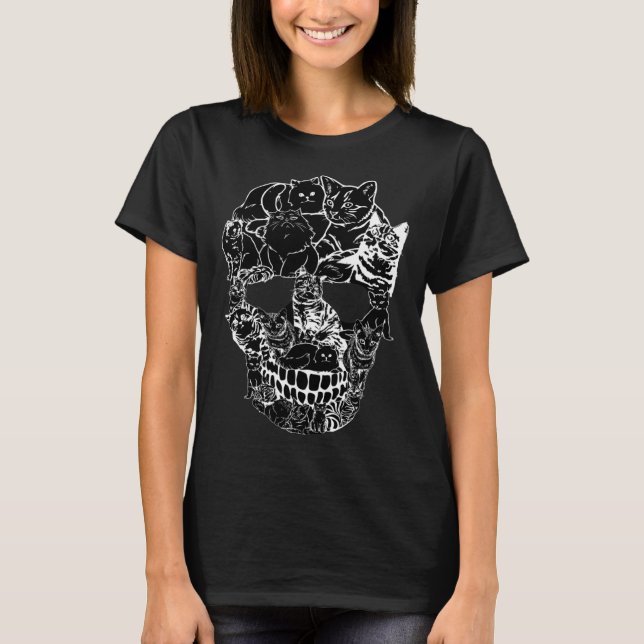 Cat Skull   Kitty Skeleton Halloween Costume Skull T-Shirt (Front)