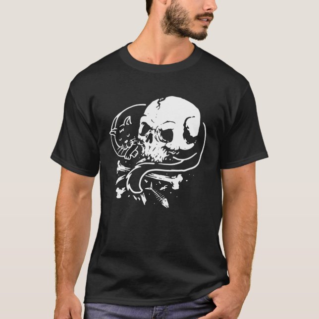Cat Skull Kitty  Skeleton Halloween Themed Costume T-Shirt (Front)