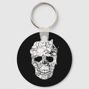 Cat Skull Shirt - Kitty Skeleton Halloween Costume Key Ring