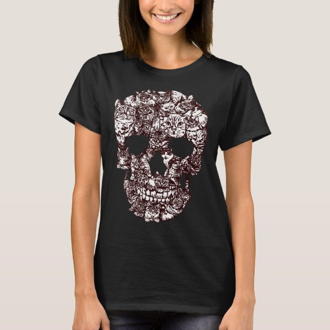 Cat Skull T-Shirt Kitty Skeleton Halloween Costume (Front)
