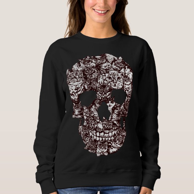 Cat Skull T-Shirt Kitty Skeleton Halloween Costume Sweatshirt (Front)