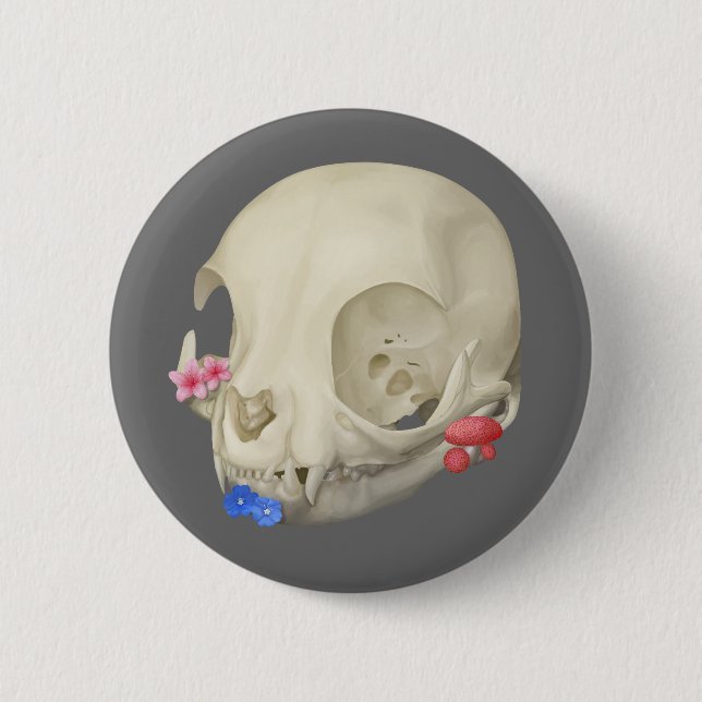 Cat Skull With Flora 6 Cm Round Badge (Front)