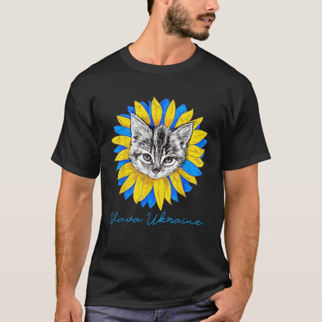 Cat Slava Ukraini Sunflower Ukraine Support Ukrain T-Shirt (Front)