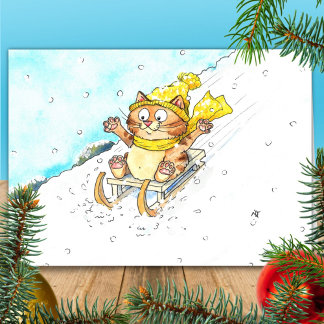 Cat Sledging Greeting Card