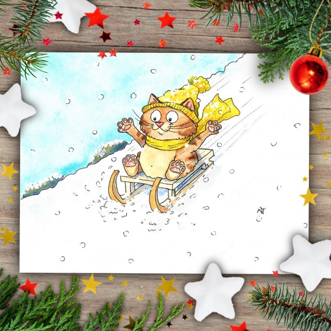 Cat Sledging  Postcard (Creator Uploaded)