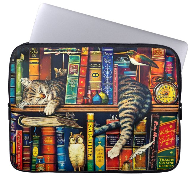  Cat Sleeping in Bookshelf, Coloured  Laptop Sleeve (Front)