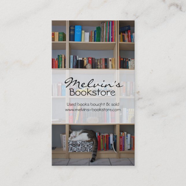 Cat sleeping in bookshelf library books business card (Front)