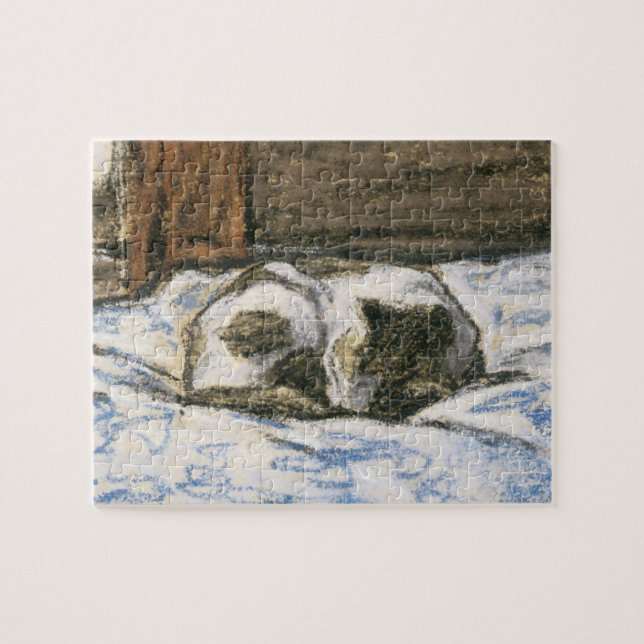 Cat Sleeping on a Bed by Claude Monet Jigsaw Puzzle (Horizontal)