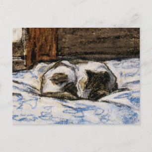 Cat Sleeping on a Bed Postcard