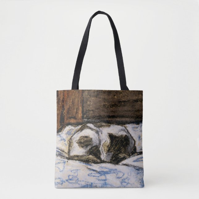 Cat Sleeping on a Bed Tote Bag (Front)