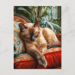 Cat Sleeping on Cozy Chair Postcard