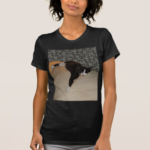 Cat Sleeping on top of Couch Womens Dark T-Shirt
