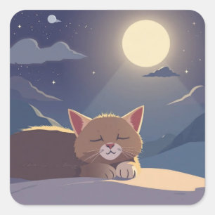 Cat sleeping square sticker