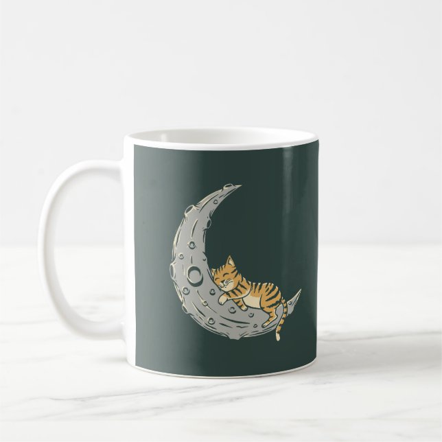 Cat Sleeps to the Moon Coffee Mug (Left)
