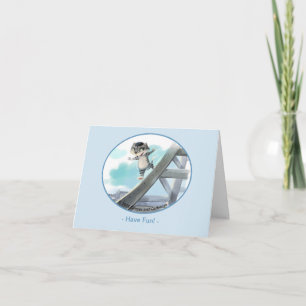 Cat Slides Eiffel Tower – Paris Fun Blank Card