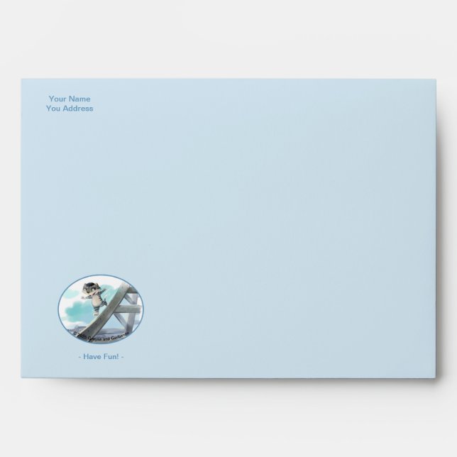 Cat Slides Eiffel Tower - Paris Fun Blue Envelope (Front)