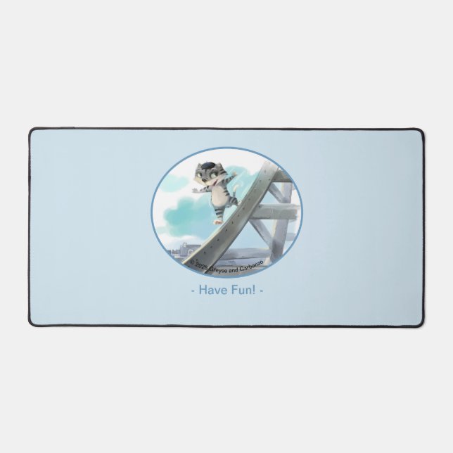 Cat Slides Eiffel Tower – Paris Fun Desk Mat (Front)