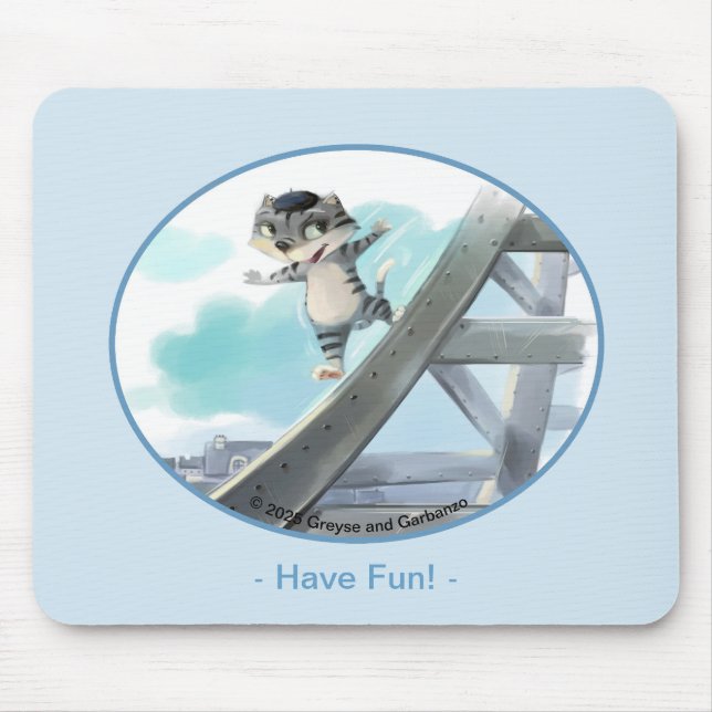 Cat Slides Eiffel Tower – Paris Fun Mouse Pad (Front)