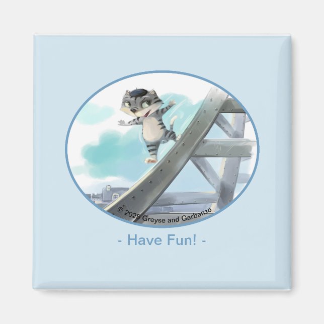 Cat Slides Eiffel Tower – Paris Fun Sq Magnet 2"  (Front)