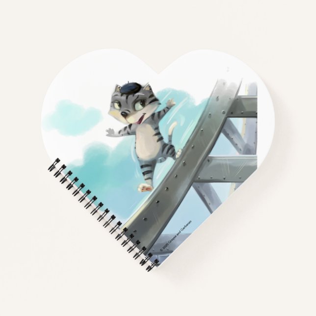 Cat Slides Eiffel Tower – Paris Heart Notebook  (Front)